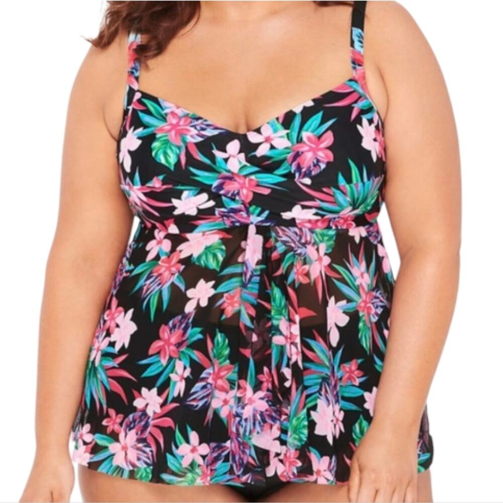 Nicole Miller Floral Print Women's Flyaway Tropical Print Swimsuit Plus Size 3X‎